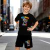 Boys 2 Piece Graffiti-style Raccoon Number 67 Print Outfit, Short Sleeve T-Shirt and Shorts Set for Kids Age 5-14,White Sporty Casual Summer Clothes