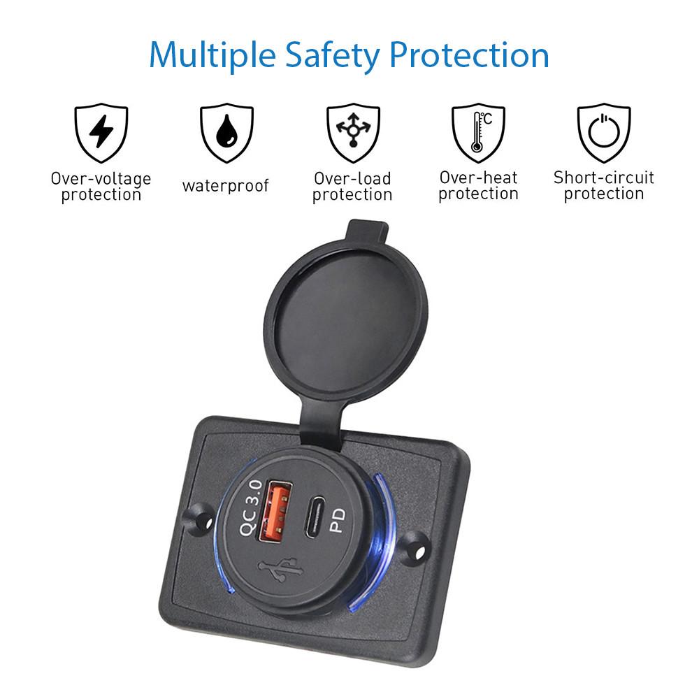 Автомобильное зарядное устройство QC3.0 + 18 Вт USB, быстрая зарядка QC 3,0 3,1A PD, панель адаптера для зарядки мобильного телефона для авто, лодки, автобуса, мотоцикла, автофургона