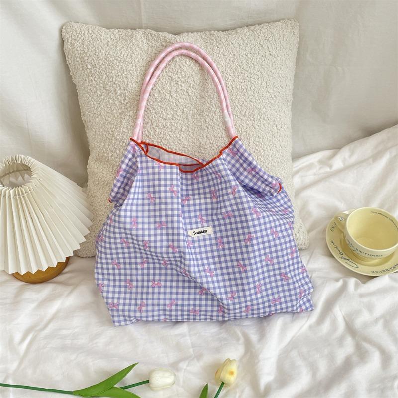 3 Summer Large-capacity Shoulder Bag, Drawstring Shopping Bag, Fresh Bow Tote Bag, Underarm Bag.