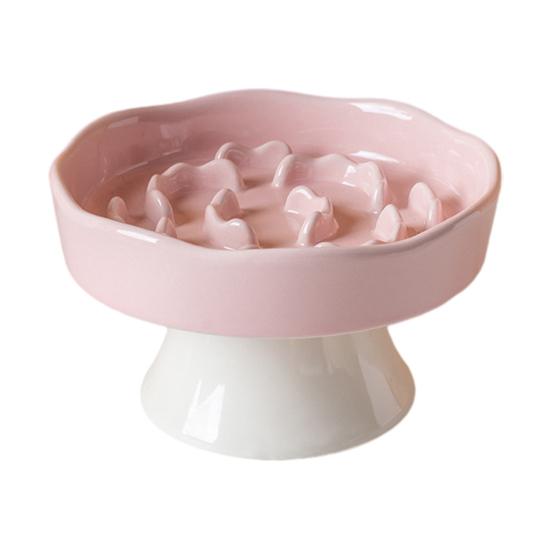 Raised Pet Slow Feeder Bowl, Ceramic Slow Down Eating Food Bowl, Anti Vomiting Food Dish for Small Medium Dogs & Cats