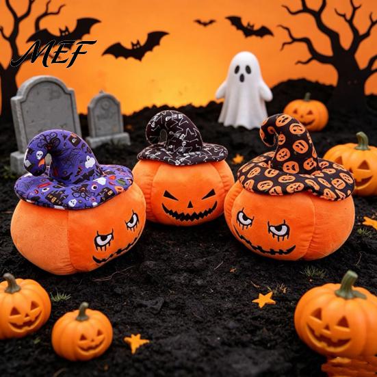 Halloween Party Decoration Props Pumpkin Plush Toy, Cute Wizard Hat Stuffed Animal Pillow for Small Display Sofa Bed, Spooky Home Decor Ornament