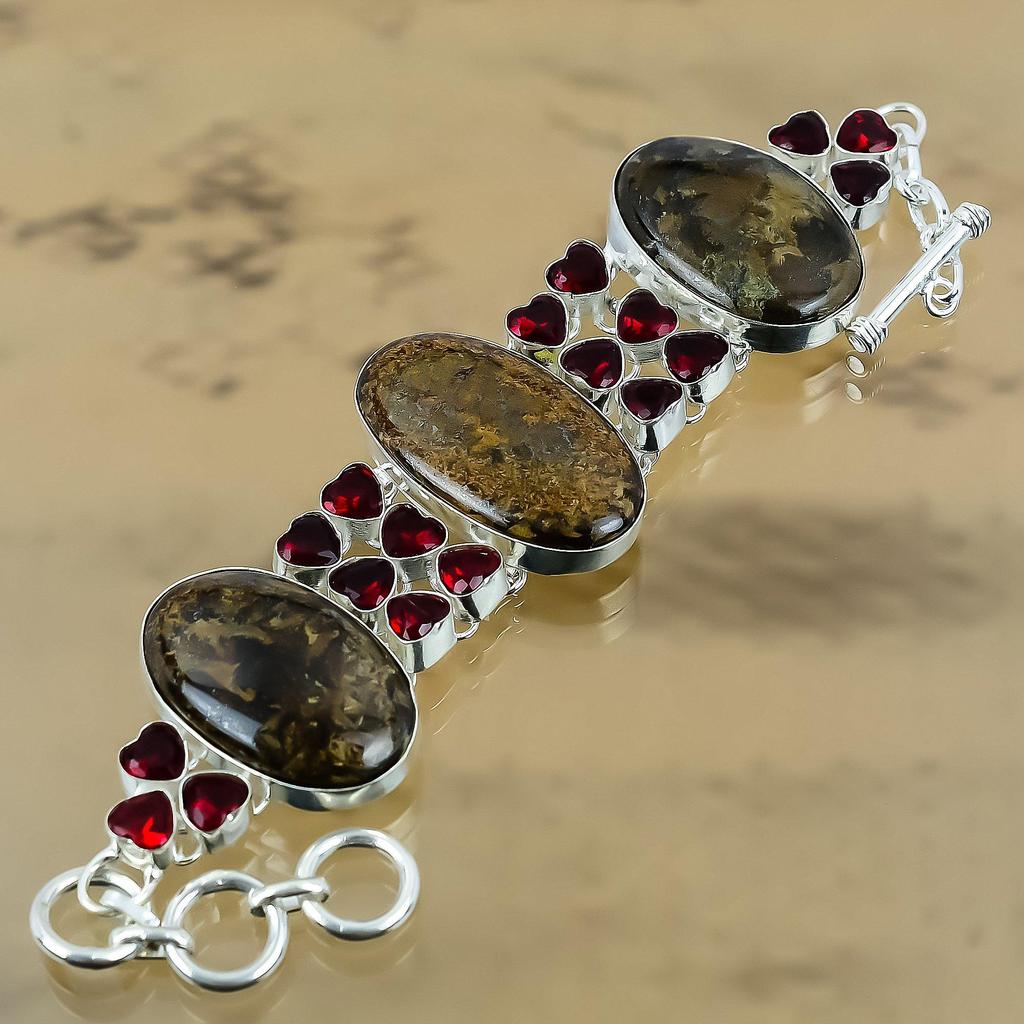 Юбилейный подарок для нее Натуральный бронзит цепочка регулируемый браслет серебро 925