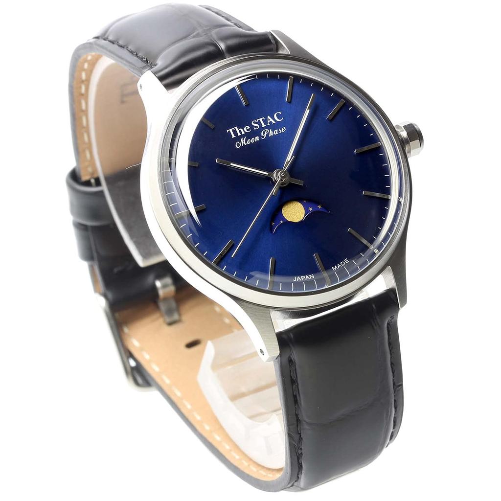 The STAC Made in Japan Domestic Watch 36mm Antique Retro Unisex Moon Phase Bar x Blue Black Croco [The Stack] Men's Women's ST-MF001