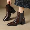 Fashion New Autumn/winter Genuine Leather Women Boot Square Toe Shoes for Women Fashion Boots High Heels Short Boots Black Handmade