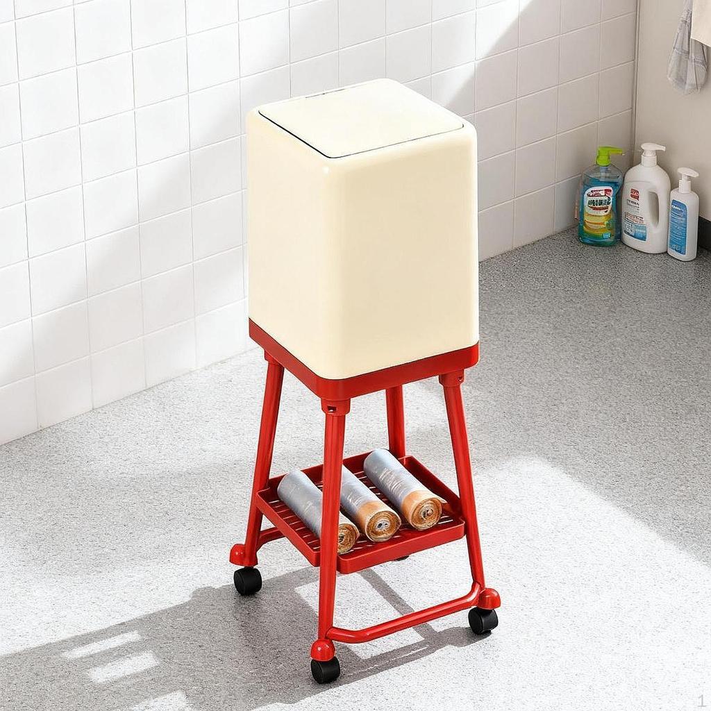 Press Type Trash Can with Wheels Rolling Garbage Dustbin Household Removable Waste Basket