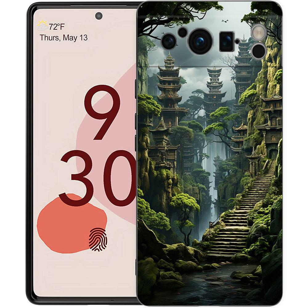 Чехол для телефона Google Pixel 8 7 6 Pro 8A 7A 6A, ТПУ-оболочка, Мягкий силикон, Ударопрочный, Черная крышка, Пейзажное искусство