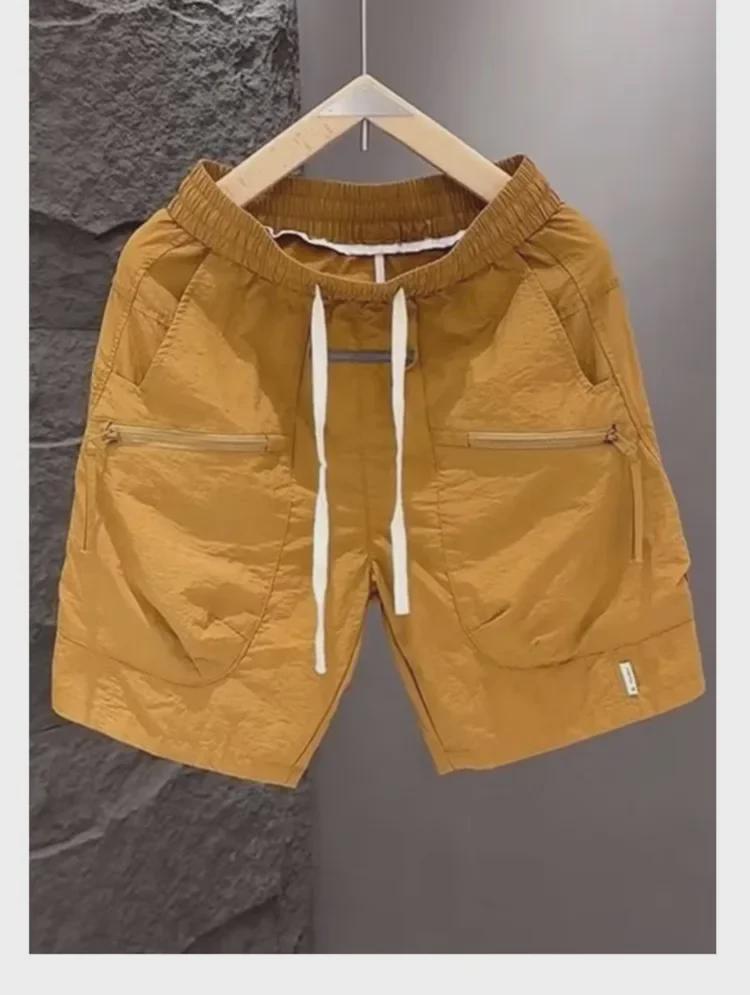 Летние мужские быстросохнущие шорты с карманом на молнии, корейский повседневный свободный крой для пар