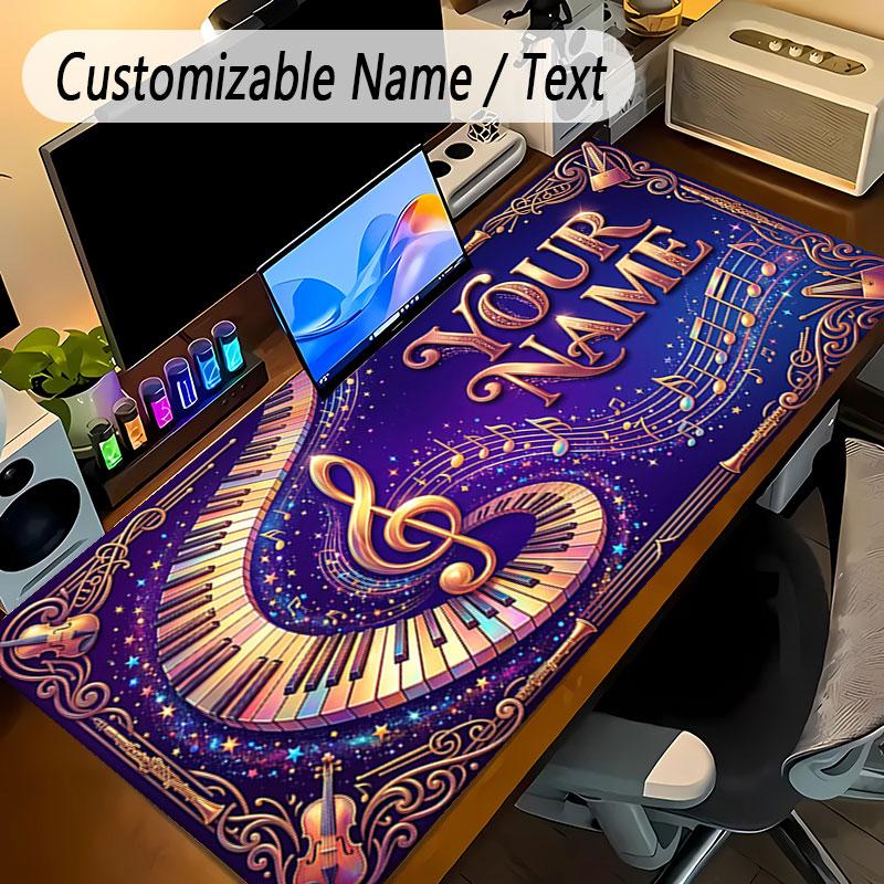 Music Theme Personalized Mouse Pad Custom Name Text Non Slip Desk Pad For Laptop Office Desktop
