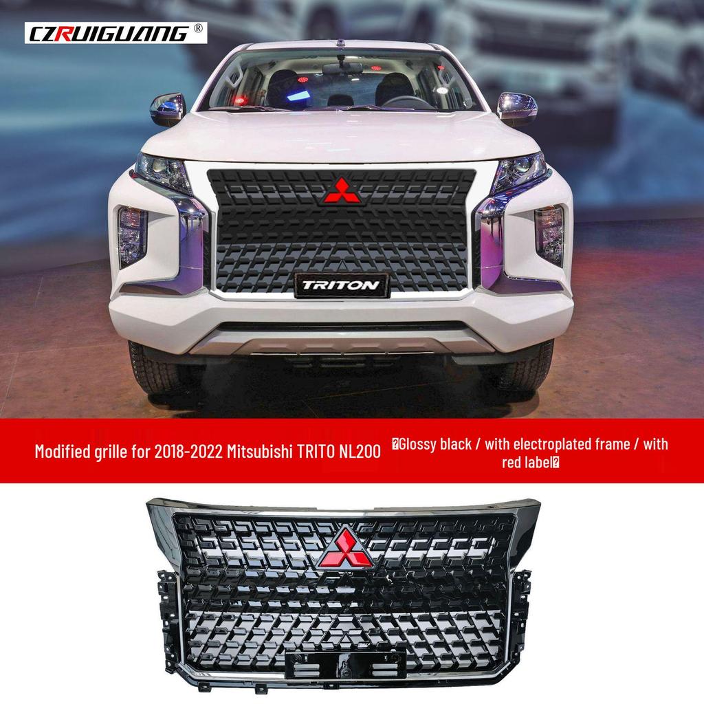 2018-2022 Mitsubishi TRITON L200: Grille, front bumper, air intake mesh, and body kit modifications.