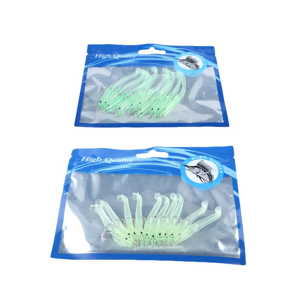 10pcs Durable Luminous Silicone Fish Eel Lure Artificial Soft Bait Worm Barbed Hook Lead Jig Head