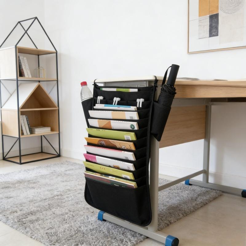 1pcs Desk Side Storage Bag Hanging Book Bag for Students Desktop Organizer Pouch