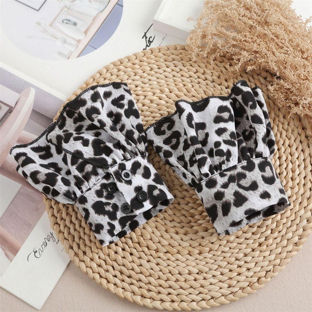 Detachable False Collar Wrist Cuffs Set Leopard Print DIY Shirt Fake Collar Scarf Shawl Decoration Half Shirt Collar