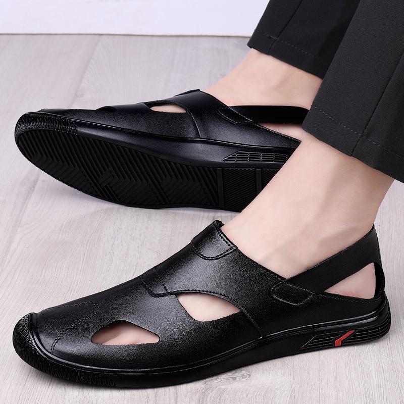 Модные летние мужские сандалии из натуральной кожи для вождения, роскошные, офисные, деловые, модные, дышащие, мокасины, тапочки, повседневная обувь