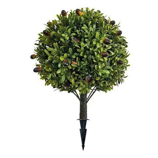 Artificial Topiary Ball with Lavender Flowers 16 Inches UV Resistant Faux Shrubs with Ground Spike Fake Evergreen Plant Artificial Brush Garden Decor
