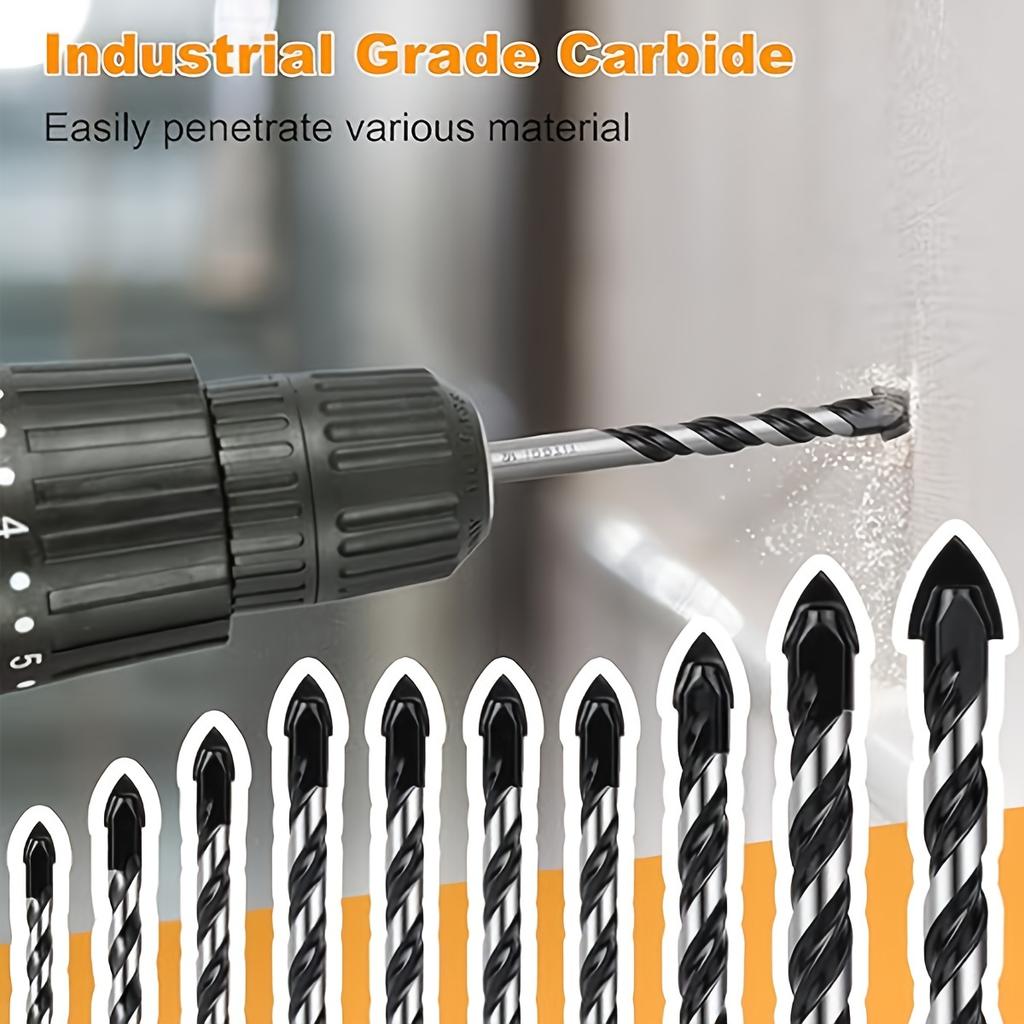 9pcs Professional Masonry Drill Bit Set for Glass/Brick/Plastic/Cement/Wood/Tile/Etc, Industrial Strength Carbide Drill Bit Tip