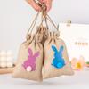 18pcs Bunny Durable Burlap Gift Bags Gift Wrap Drawstring for Easter Candy with Twine Present Pouches Easter Party Favors