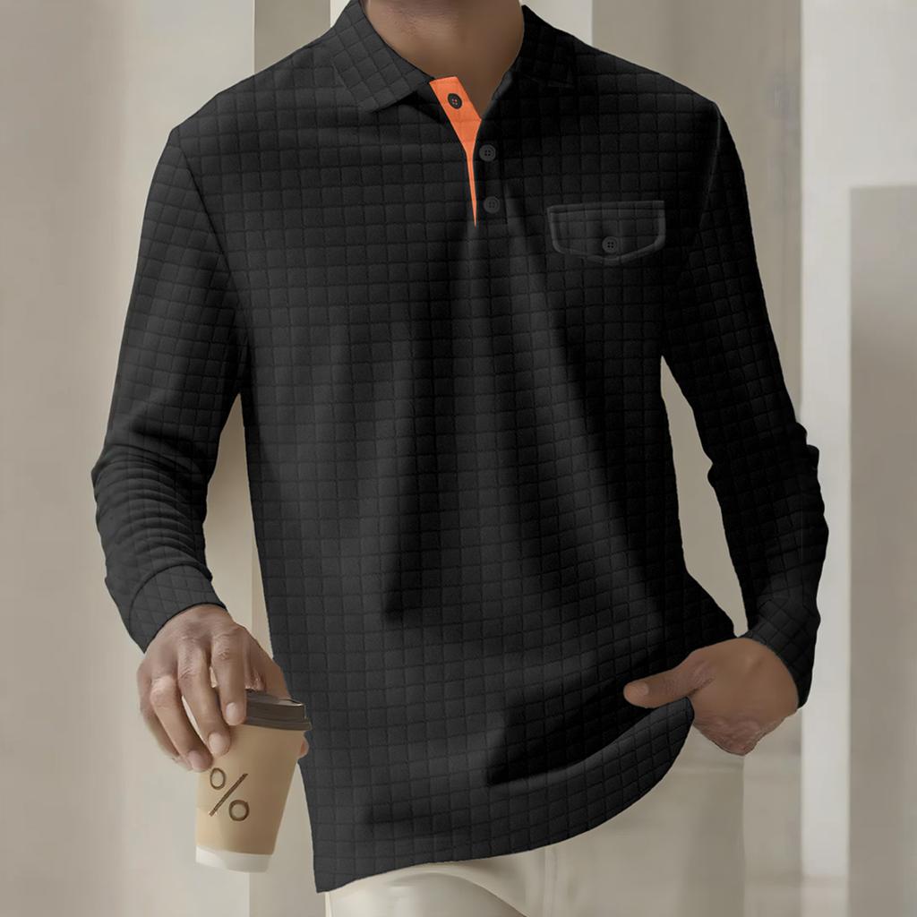 Мужской однотонный клетчатый топ с лацканами на пуговицах, карманом и длинными рукавами, мужской повседневный модный топ с длинными рукавами