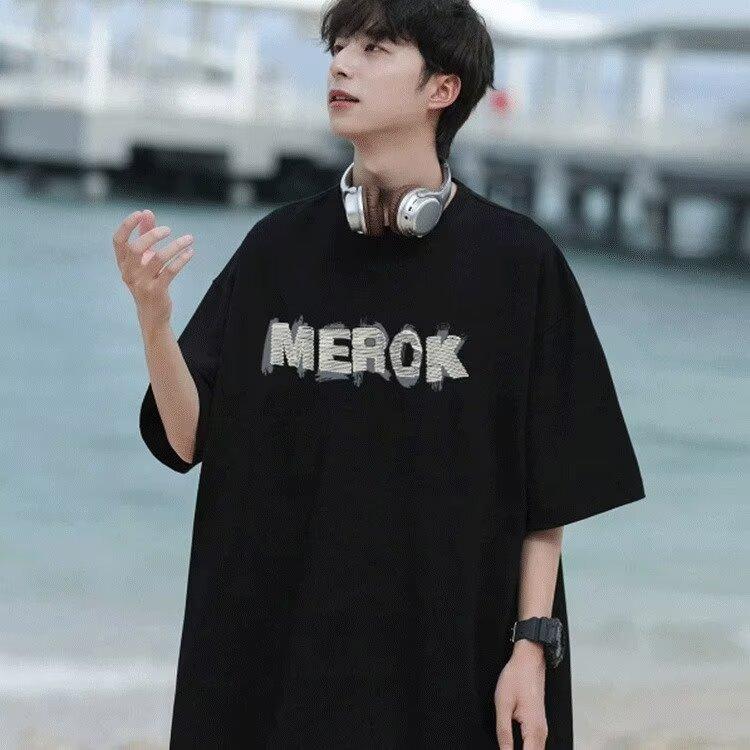 Новая летняя футболка с короткими рукавами для мужчин, тренд в корейском стиле, простой топ с короткими рукавами, свободная повседневная брендовая футболка в гонконгском стиле