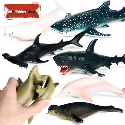 Детские игрушки из мягкой резины в виде морских животных: Модели косатки, белой акулы, белухи, синего кита, дельфина, кашалота