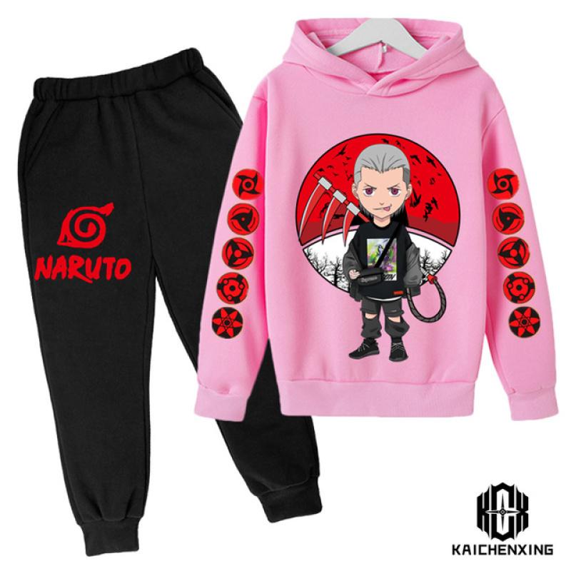 Детский спортивный костюм с капюшоном в стиле аниме Наруто на весну и осень, спортивный костюм для мальчиков и девочек, костюм со штанами и капюшоном для детей