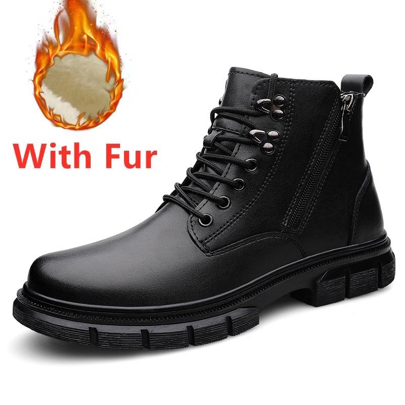 Боковая молния мужская обувь для ходьбы на открытом воздухе осень-зима высокие ботинки усиленные универсальные повседневные теплые плюшевые меховые мотоциклетные ботинки