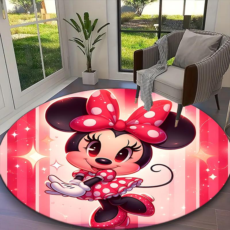 [1pc Minnie Mouse Red Bow Butterfly Floral Office Chair Carpet] Digital Printed Round Rug for Home & Game Room Use, Soft Indoor Sofa Chair Mat