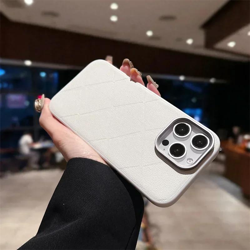 Роскошный клетчатый кожаный мягкий жесткий чехол для телефона iPhone 16 15 14 Pro Max защитный бампер от падений