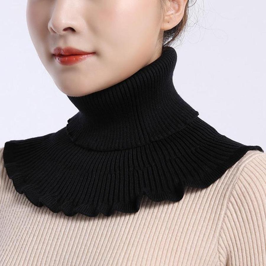 Women Turtleneck Ribbed Knit False False Collar Winter Ruffles Detachable Windproof Wrap Scarf