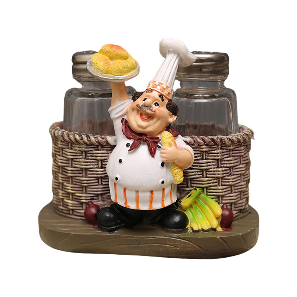 Salt & Peppers Bottle Holder Ornament Resin Chef Statue Decorative Ornament 2 Seasoning/Toothpick Bottle Resin Figurines