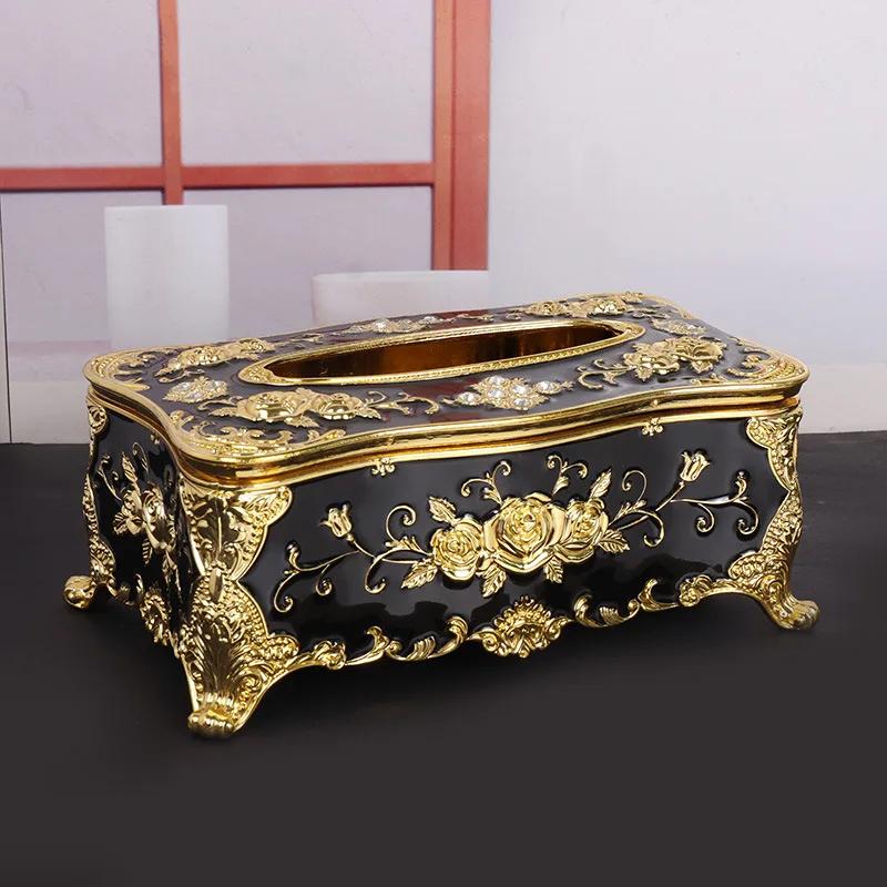 Luxury Golden Tissue Boxes Storage Napkin Holder Kitchen Tissue Box Square Shaped Container Plastic Craft Desktop Paper Case