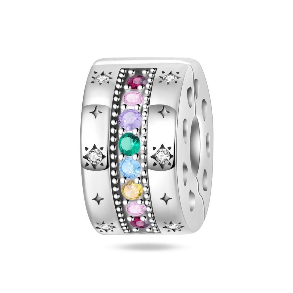 S925 Silver Iris Flower Starry Sky Sunflower Pendant Clasp Bead Bracelet DIY Jewelry Accessories
