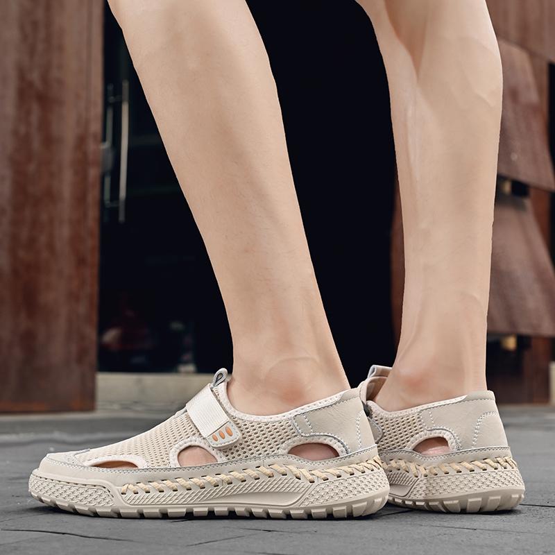 Summer New Hand Sewn Fashionable Casual Shoes Outdoor Breathable Non Slip Men's Comfortable Soft Soled Casual Large Size Sandals