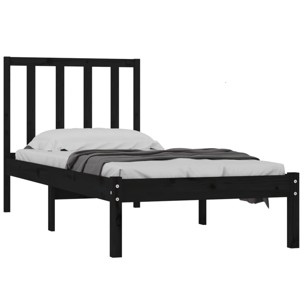 Solid Wood Bed Frame Black Pine 75x190 cm