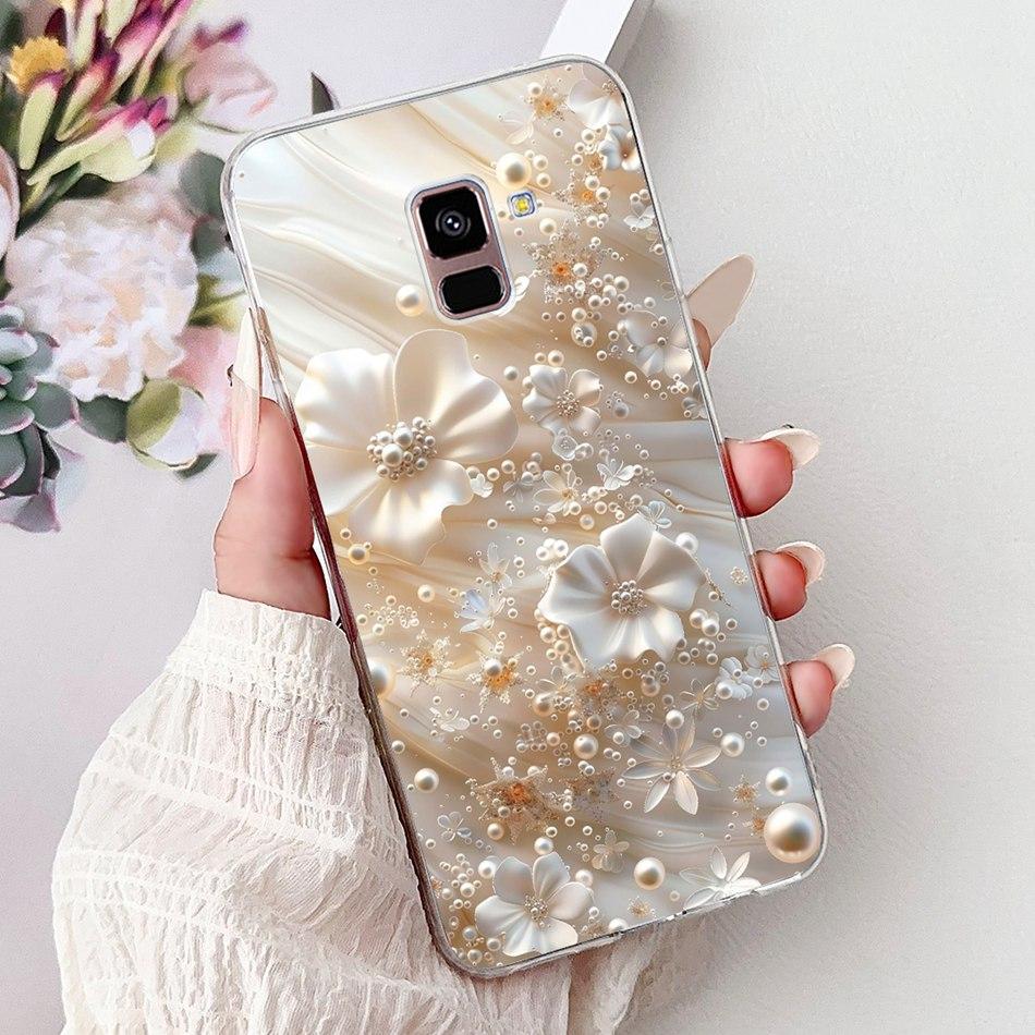 Phone Case For Samsung Galaxy A8+ (2018) SM-A730F / A8 (2018) SM-A530F Elegant Floral Butterfly Soft Silicone TPU Cases