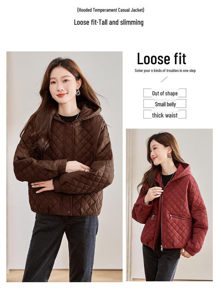 2024 Женская зимняя клетчатая куртка с хлопковой подкладкой - Маленький размер, короткий стиль