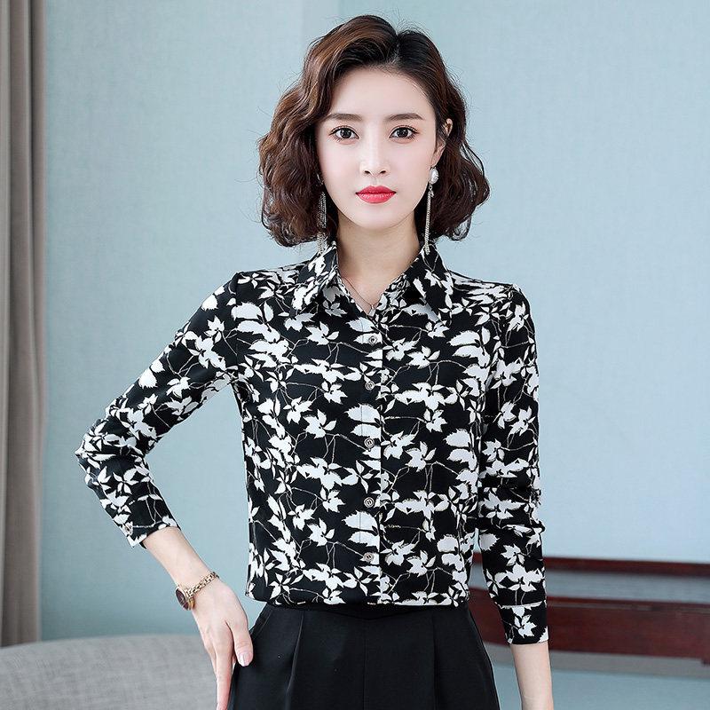 Женская осенняя рубашка из шифона с цветочным принтом и длинными рукавами в стиле ретро