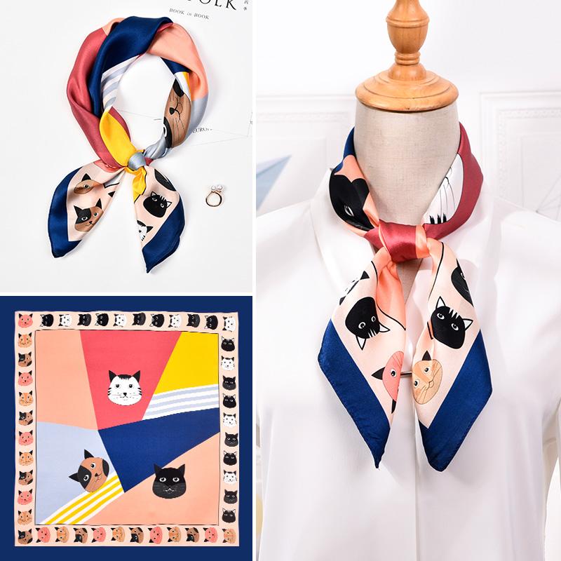 100% Real Silk Neck Scarf For Women Print Silk Square Scarf Neckerchief Fashion Bufanda  New Elegant Foulard Femme 65x65cm