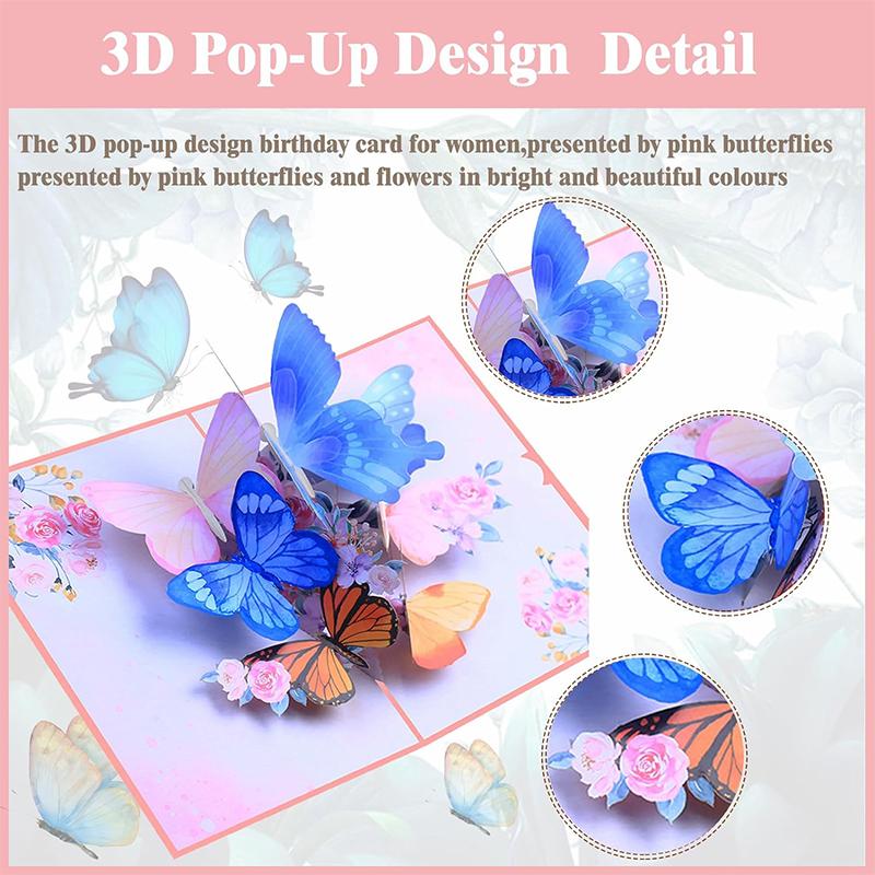 Pop Up Birthday Cards For Women, 3d Pop Up Flower Butterfly Card For Her, Daughter, Sister, Girlfriend, Girls, Attach A Delicate Envelope