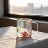 Double Wall Glass Coffee Mug with Handle Colorful Petal Design Tumbler Creative Insulated Cup for Hot Cold Beverages Cappuccino