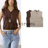 MD Summer Women's Clothing American Casual Minimalist Light Linen Blended V-neck Vest Knitting Vest 5719558