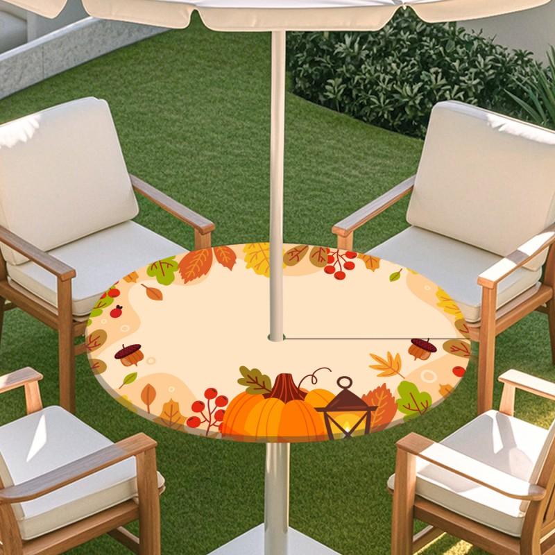 Outdoor Round Table Cover With Geometric Waterproof Elastic Hem Patio Garden Deck