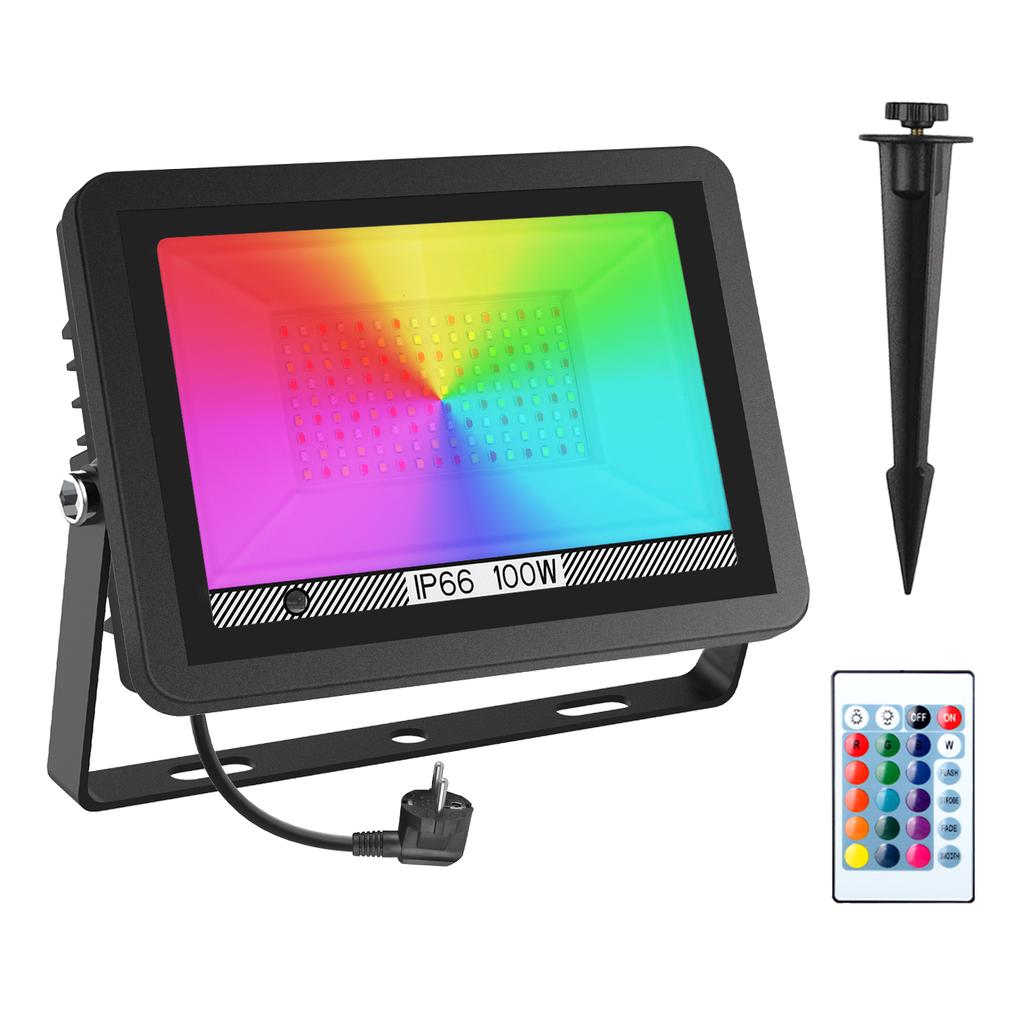 1 шт., 100 Вт, RGB прожектор, IP66, водонепроницаемый светодиодный прожектор, лампа для проектора, наружное садовое освещение, RGB уличный фонарь, Рождественские огни