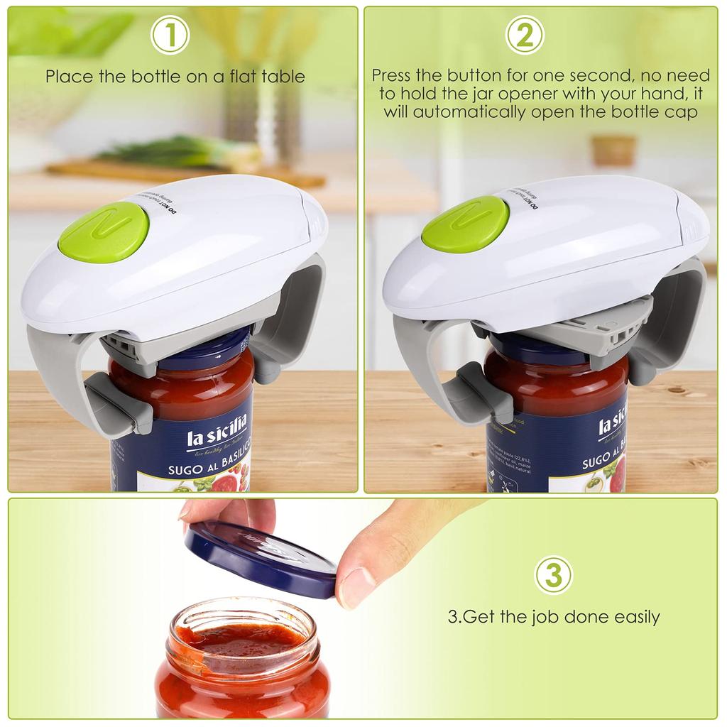 Electric Jar Opener, Kitchen Gadget Strong Tough Automatic Jar Opener For New Sealed Jars,The Hands Jar Opener with Less Effort to Open(White)