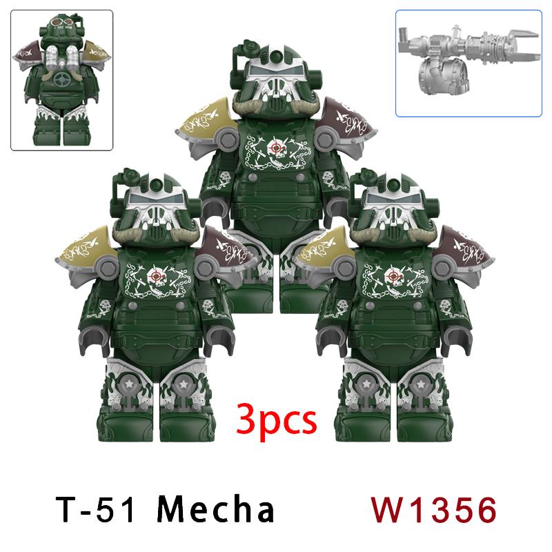 3 шт. Военные T51 Броня BOS Солдат Мини Аниме Фигурки Действия fallout Оружие Робот Рыцари Строительные Блоки Кирпичи Игрушки подарки