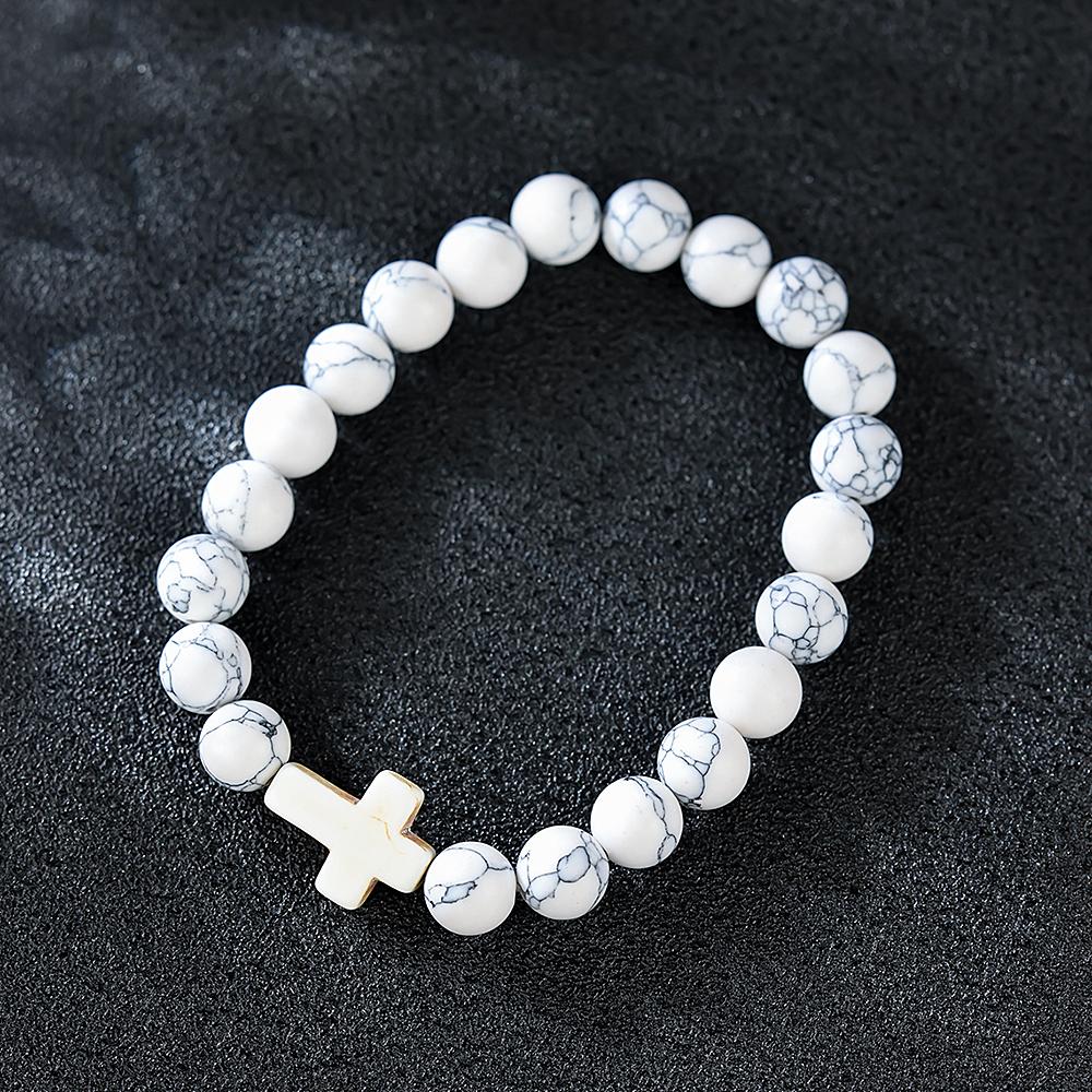 Религиозный крестовый браслет для женщин и мужчин, натуральный камень, эластичный браслет из бисера, молитвенный браслет с карточкой
