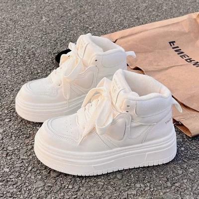 Женская обувь 2024 года, горячая распродажа, женская обувь из вулканизированной кожи со шнуровкой спереди, модная обувь из бархата высокого качества с круглым носком и высоким верхом на плоской подошве