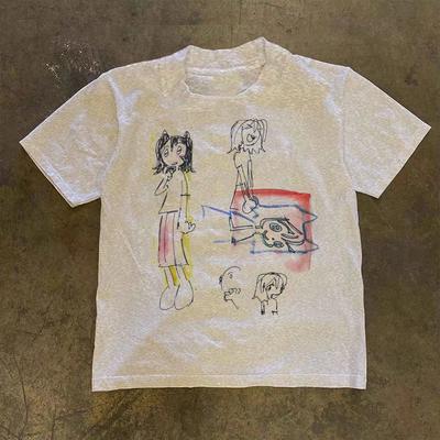 Женская хлопковая футболка Графическая футболка Повседневный топ с коротким рукавом и круглым вырезом Модная уличная одежда Летняя футболка Графические футболки Харадзюку