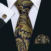 Barry.Wang Cool Silk Tie for Men 8 Styles Floral Plaid Striped Necktie Hanky Cufflinks for Party Dating Designer