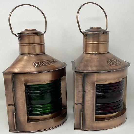 Set of 2 Handmade Port and Star Board Nautical Maritime Oil Lanterns Antique Brass Finish Home And Office Decor, Gift Item