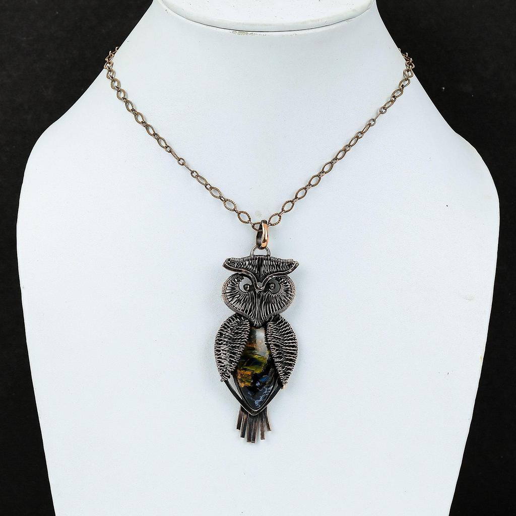 Подвеска Pietersite, медная проволочная обернутая подвеска, сова, драгоценный камень, подвеска Pietersite, ювелирные изделия ручной работы, уникальный медный подарок для женщин